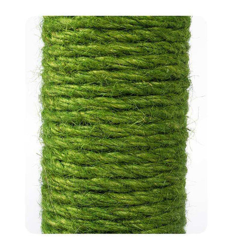 A tightly wound spool of vibrant green natural fiber rope for the cactus cat scratching post cat scratching use
