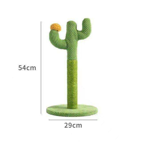Green knitted cactus cat scratching post with yellow top perfect for cat scratching and play