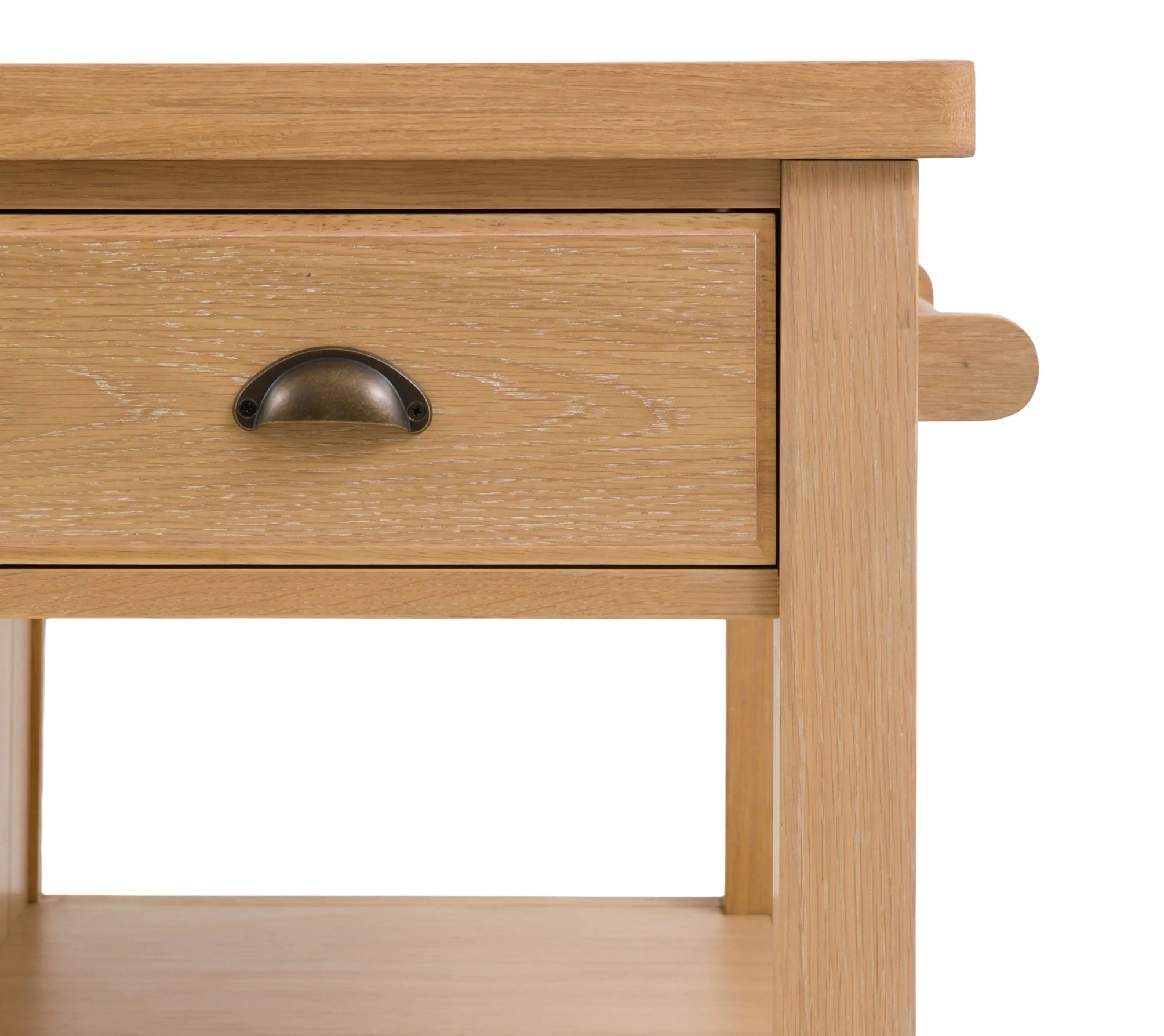 The england kitchen island unit features a light oak side table with a dark bronze handle d650 x h237mm