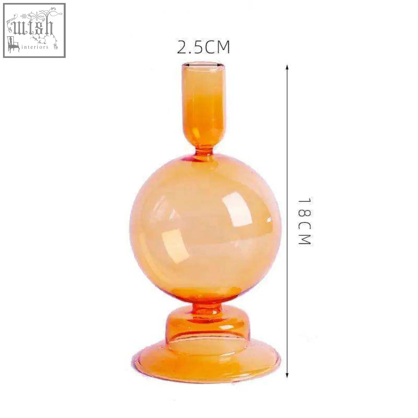 A translucent amber glass candle holder with a spherical body narrow neck and flared base perfect for glass candles