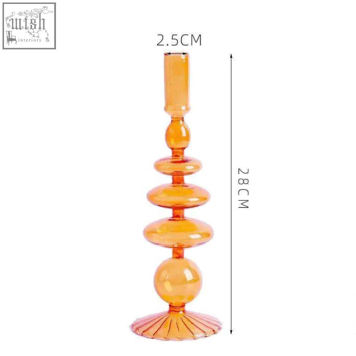 The glass candle holder is a tall amber glass candle holder with a sleek tiered design and fluted base
