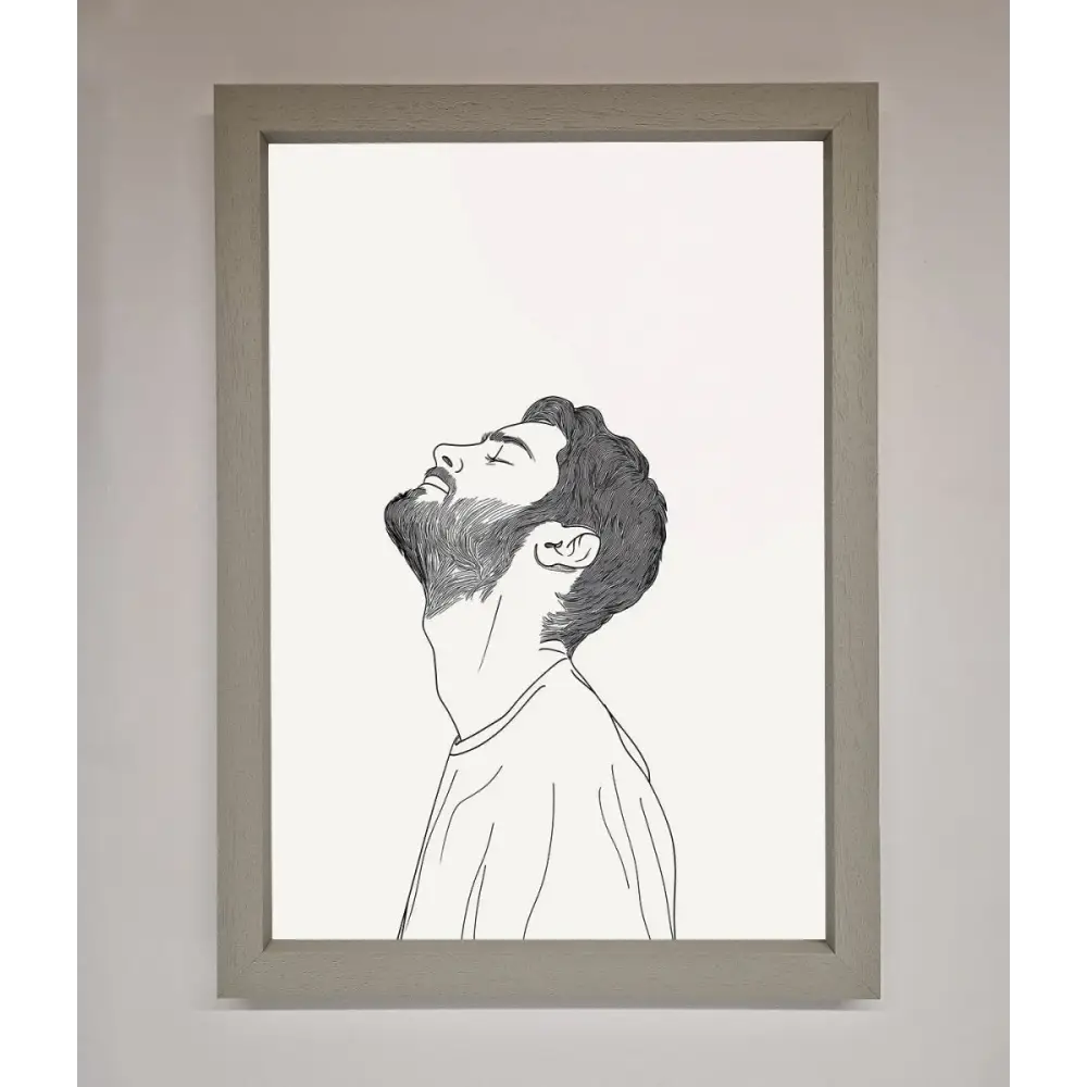 The Man In The Morning Line Art Framed Print - A3 (29.7 x 42 cm) / Grey - Framed Print