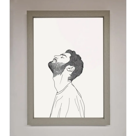 The Man In The Morning Line Art Framed Print - A3 (29.7 x 42 cm) / Grey - Framed Print