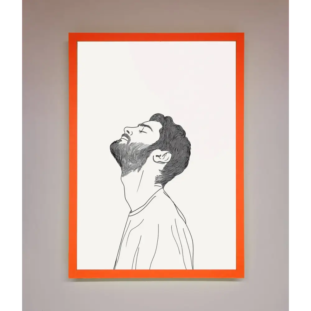 The Man In The Morning Line Art Framed Print - A3 (29.7 x 42 cm) / Neon Orange - Framed Print