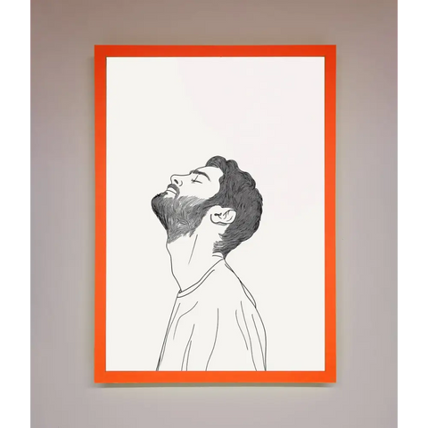 The Man In The Morning Line Art Framed Print - A3 (29.7 x 42 cm) / Neon Orange - Framed Print