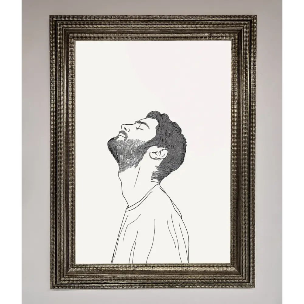 The Man In The Morning Line Art Framed Print - A3 (29.7 x 42 cm) / Ornate Silver - Framed Print