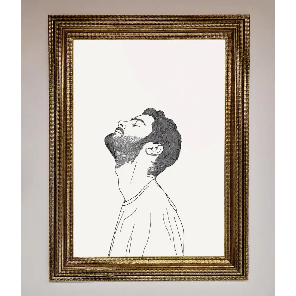 The Man In The Morning Line Art Framed Print - A3 (29.7 x 42 cm) / Ornate Gold - Framed Print