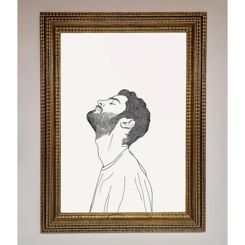 The Man In The Morning Line Art Framed Print - A3 (29.7 x 42 cm) / Ornate Gold - Framed Print