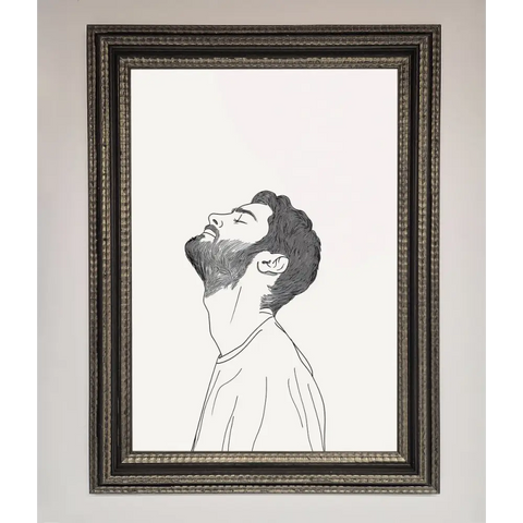The Man In The Morning Line Art Framed Print - A3 (29.7 x 42 cm) / Ornate Silver Black - Framed Print