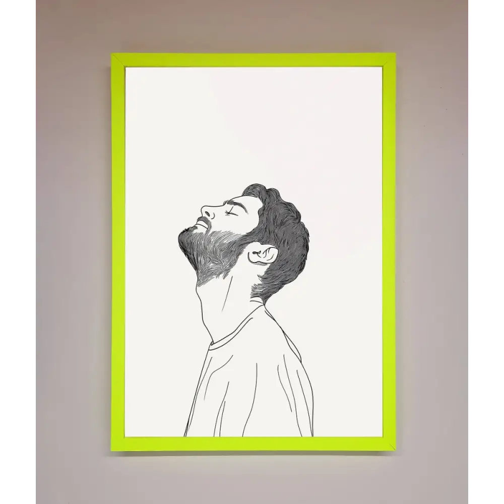 The Man In The Morning Line Art Framed Print - B0 (100 x 141 cm) / Neon Green - Framed Print
