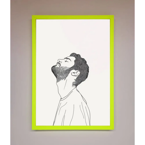 The Man In The Morning Line Art Framed Print - B0 (100 x 141 cm) / Neon Green - Framed Print