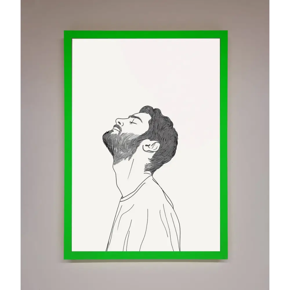 The Man In The Morning Line Art Framed Print - B0 (100 x 141 cm) / Neon Dark Green - Framed Print