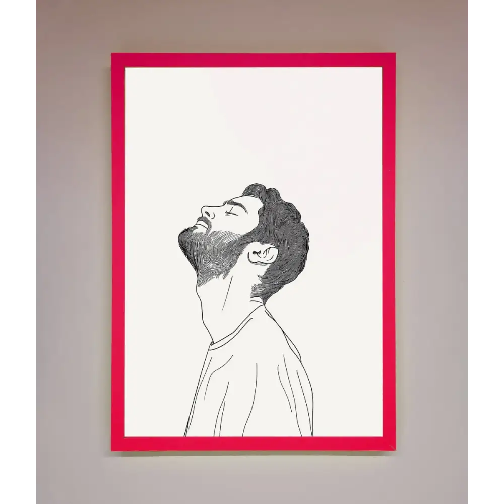 The Man In The Morning Line Art Framed Print - B0 (100 x 141 cm) / Neon Pink - Framed Print