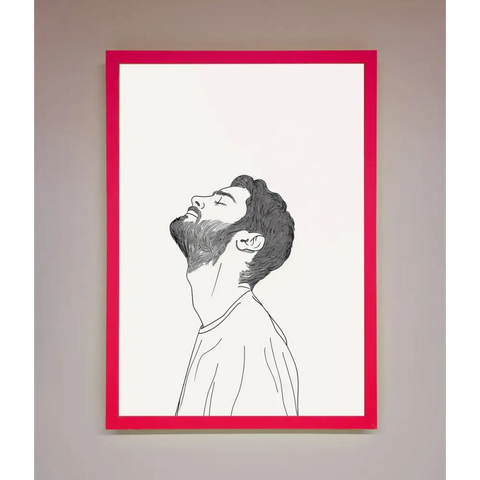 The Man In The Morning Line Art Framed Print - B0 (100 x 141 cm) / Neon Pink - Framed Print