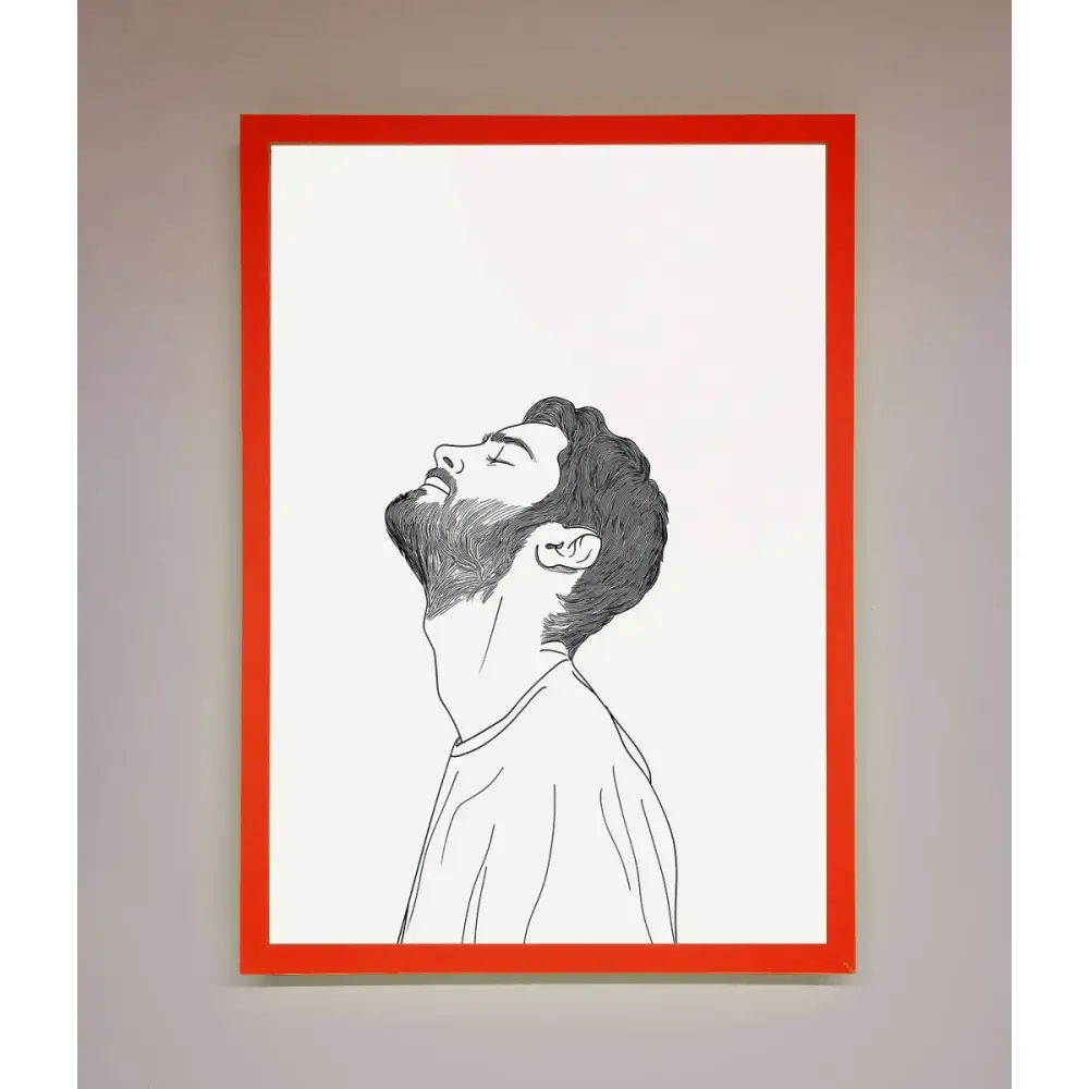 The Man In The Morning Line Art Framed Print - B0 (100 x 141 cm) / Neon Red - Framed Print