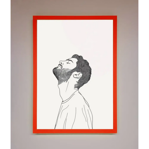 The Man In The Morning Line Art Framed Print - B0 (100 x 141 cm) / Neon Red - Framed Print