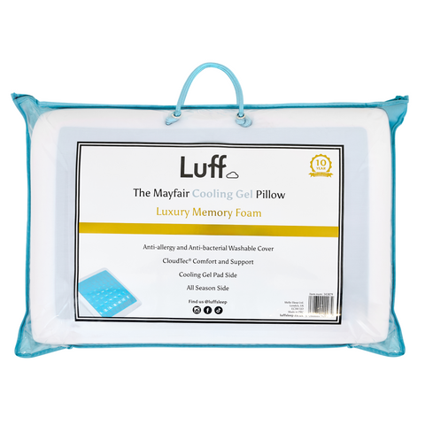Luff the mayfair cooling gel pillow with white memory foam interior and anti allergy washable cover