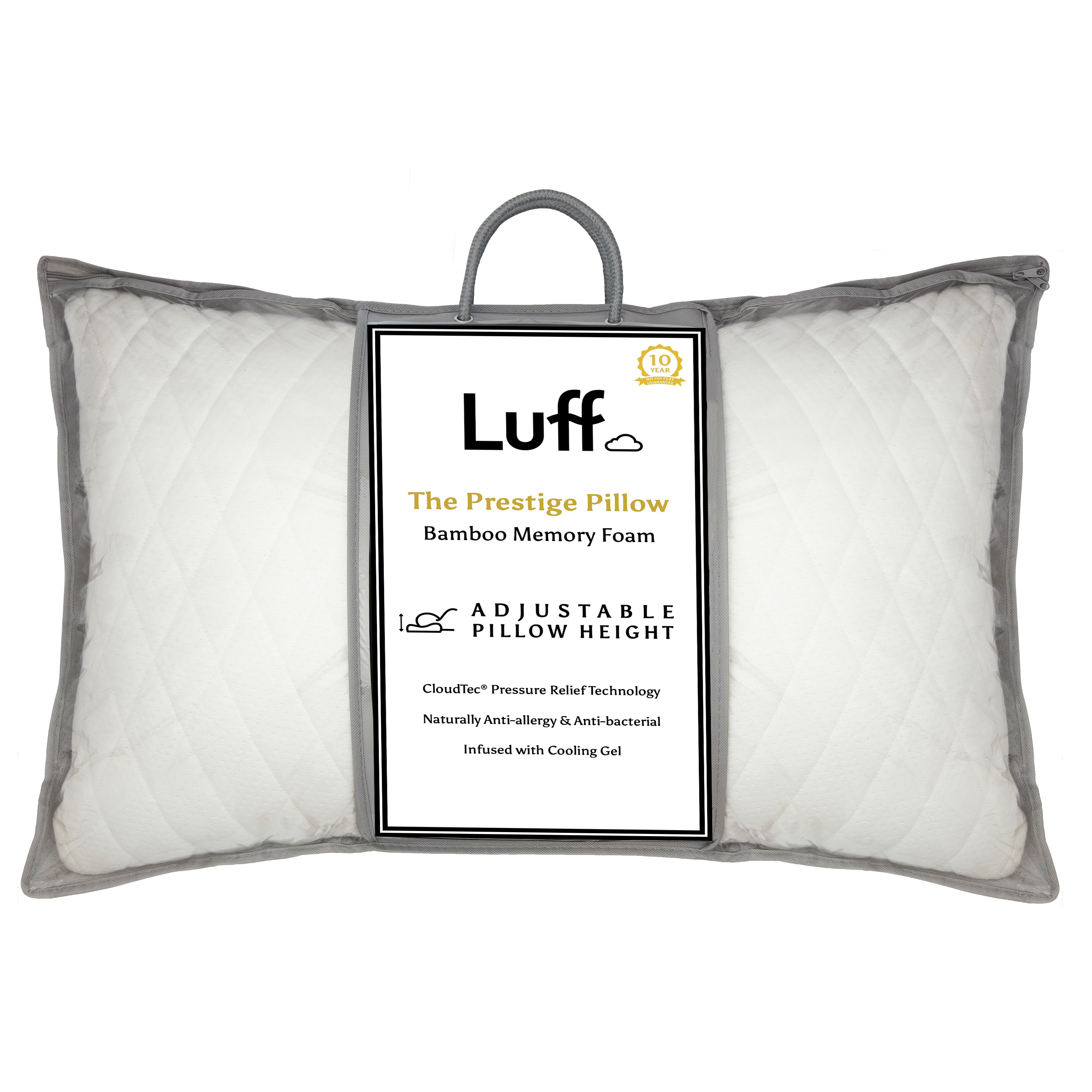Gray and white prestige adjustable bamboo pillow with quilted design memory foam and cooling gel infusion