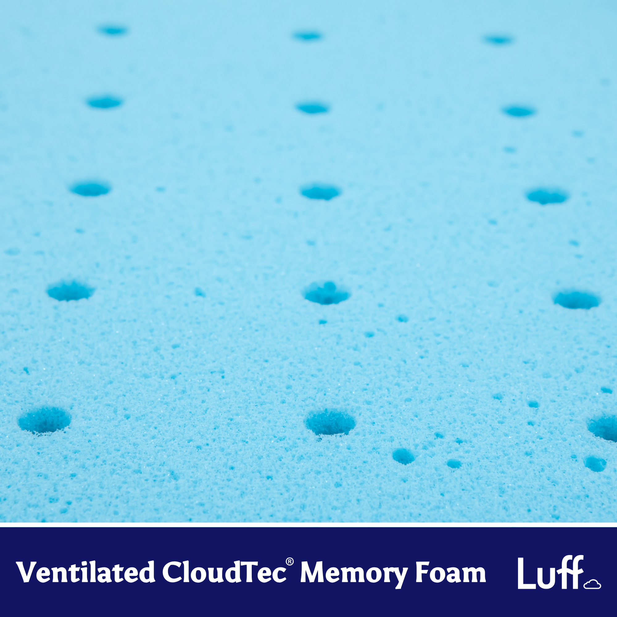 The prestige bamboo mattress topper in light blue ventilated memory foam with textured surface and circular perforations