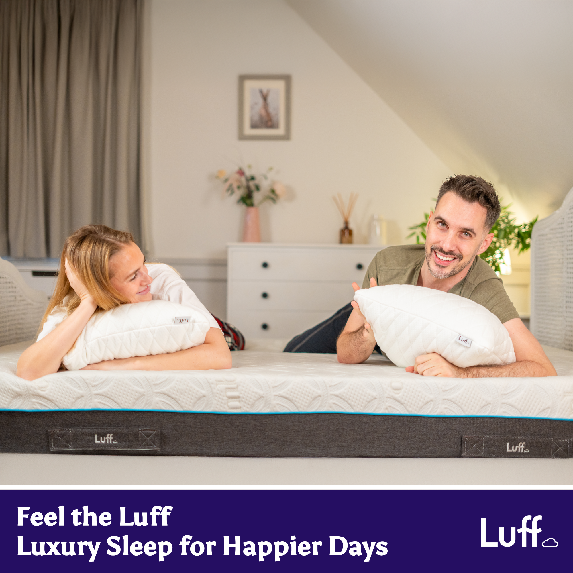 White luff prestige hybrid bamboo mattress with textured surface and teal trim for comfortable sleep