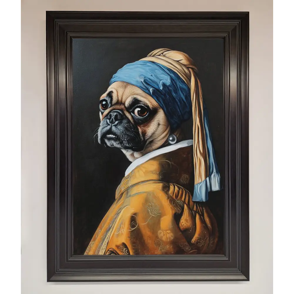 The Pug With The Pearl Earring Framed Print - A1 (59.4 x 84.1 cm) / Matt Black - Framed Print