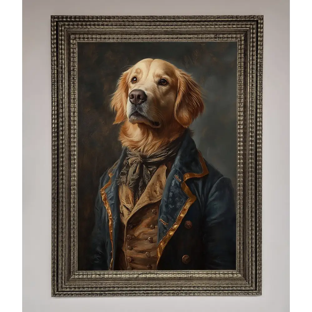 The Renaissance Golden Retiever Framed Wall Art - A3 (29.7 x 42 cm) / Ornate Silver - Framed Print
