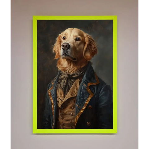 The Renaissance Golden Retiever Framed Wall Art - A3 (29.7 x 42 cm) / Neon Green - Framed Print