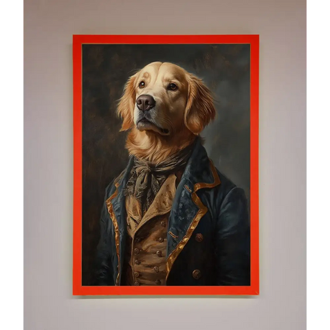 The Renaissance Golden Retiever Framed Wall Art - A3 (29.7 x 42 cm) / Neon Red - Framed Print
