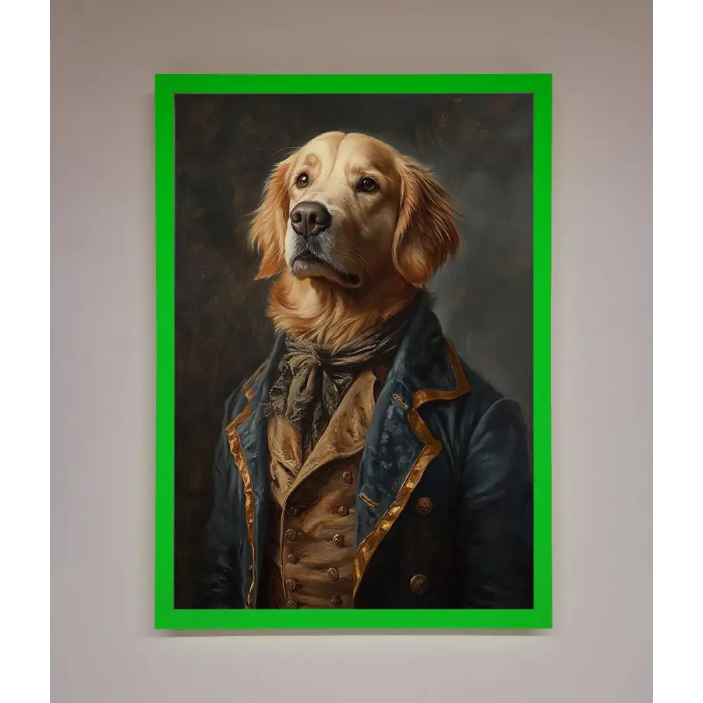 The Renaissance Golden Retiever Framed Wall Art - A3 (29.7 x 42 cm) / Neon Dark Green - Framed Print