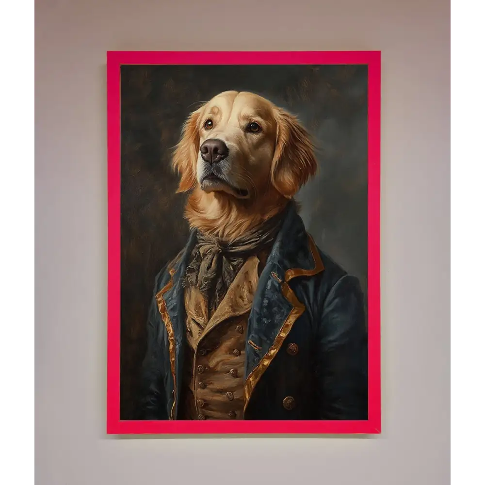 The Renaissance Golden Retiever Framed Wall Art - A3 (29.7 x 42 cm) / Neon Pink - Framed Print