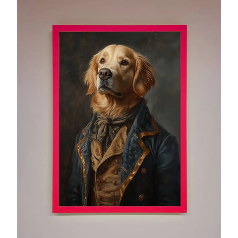 The Renaissance Golden Retiever Framed Wall Art - A3 (29.7 x 42 cm) / Neon Pink - Framed Print