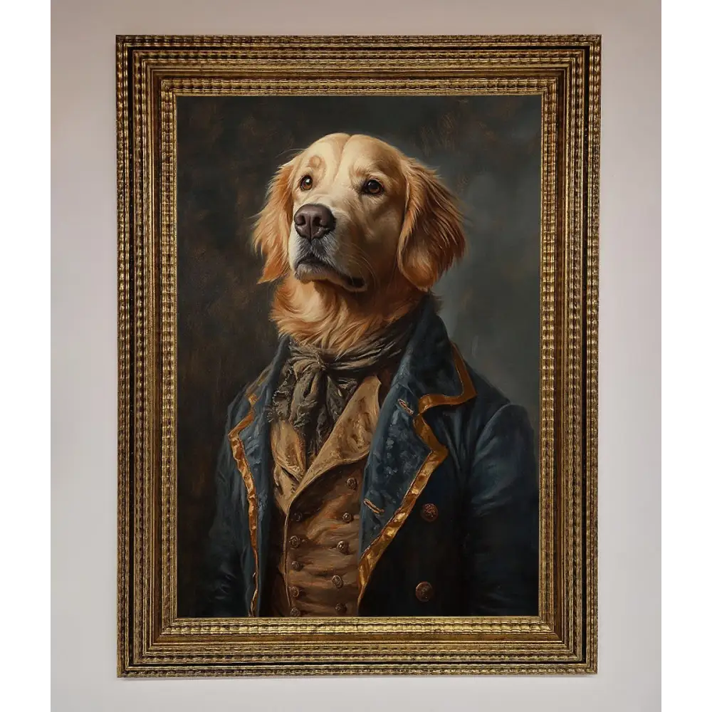 The Renaissance Golden Retiever Framed Wall Art - A3 (29.7 x 42 cm) / Ornate Gold - Framed Print
