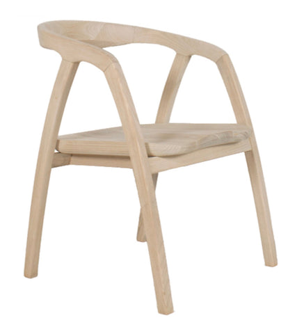 The Scandi arm chair is a minimalist wooden chair with a smooth light finish and sleek curved arms