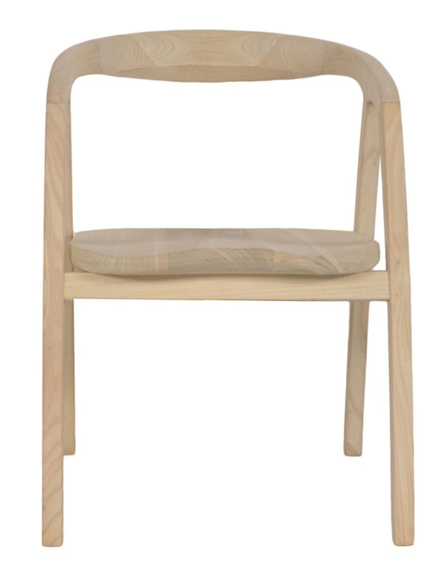 The scandi arm chair is a minimalist wooden chair with a smooth light finish and a curved frame design