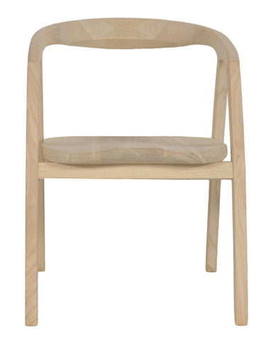 The scandi arm chair is a minimalist wooden chair with a smooth light finish and a curved frame design