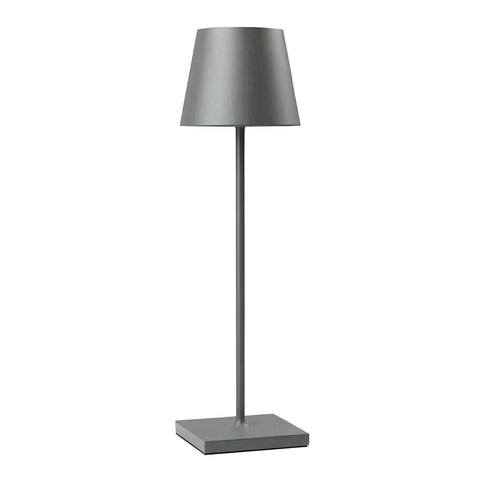 Modern matte gray metal floor lamp with minimalist design and square base for simplistic wireless led lighting