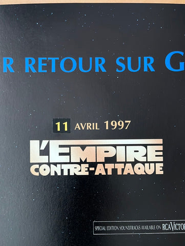 Black star wars episode i the phantom menace poster with blue and white text from the french petite star wars trilogy