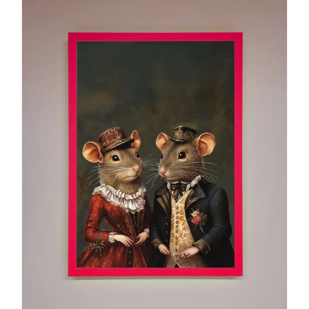 The Victorian Mice Framed Poster - B0 (100 x 141 cm) / Neon Pink - Framed Print