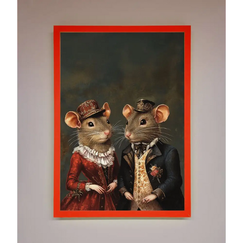 The Victorian Mice Framed Poster - B0 (100 x 141 cm) / Neon Red - Framed Print