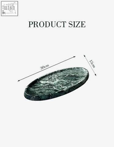 Thelonious plate tray marble is a dark green marble bathroom tray with stylish swirling white veining perfect for any space