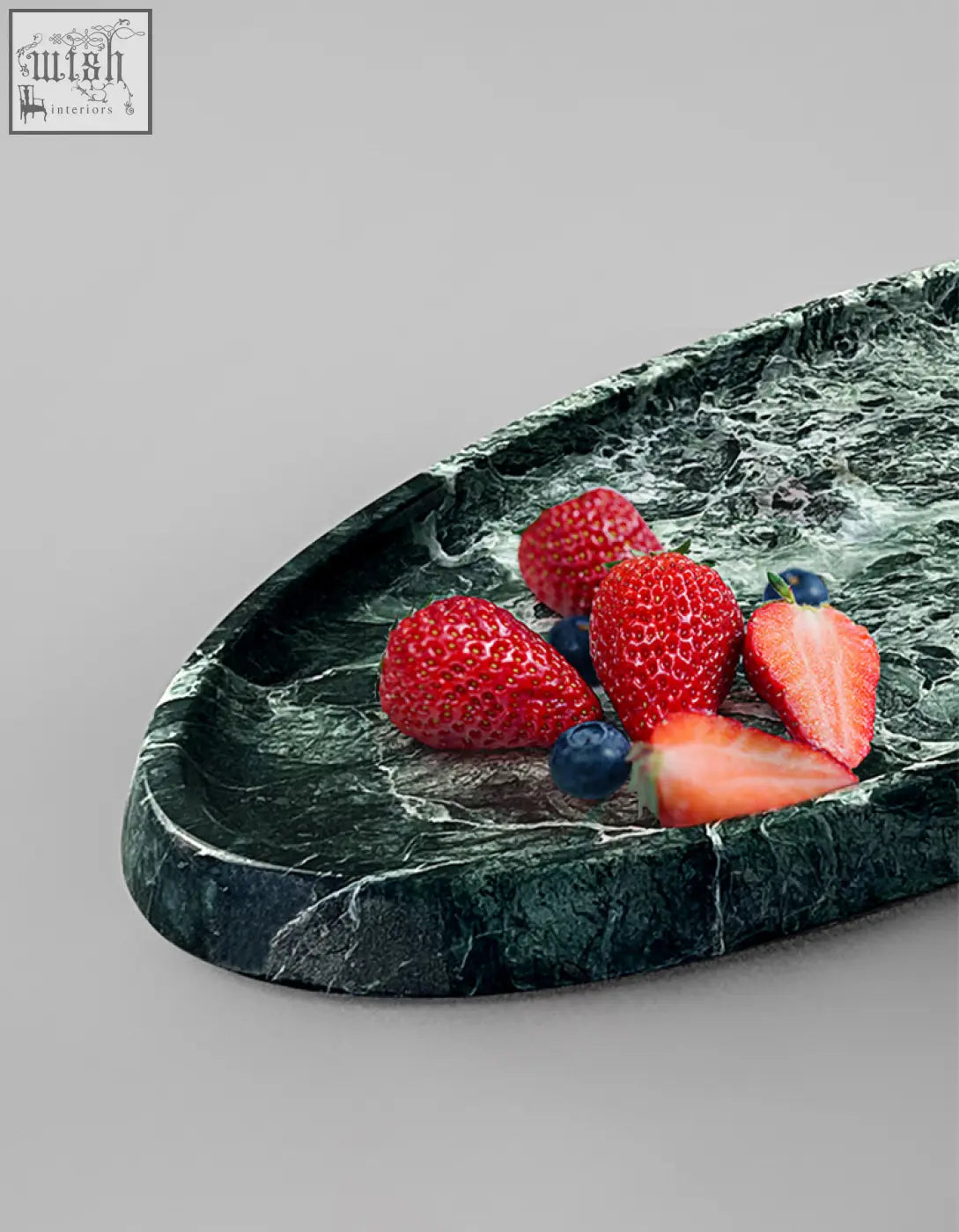 Thelonious plate tray in dark green marble with white veining perfect stylish bathroom tray to reduce shipping cost