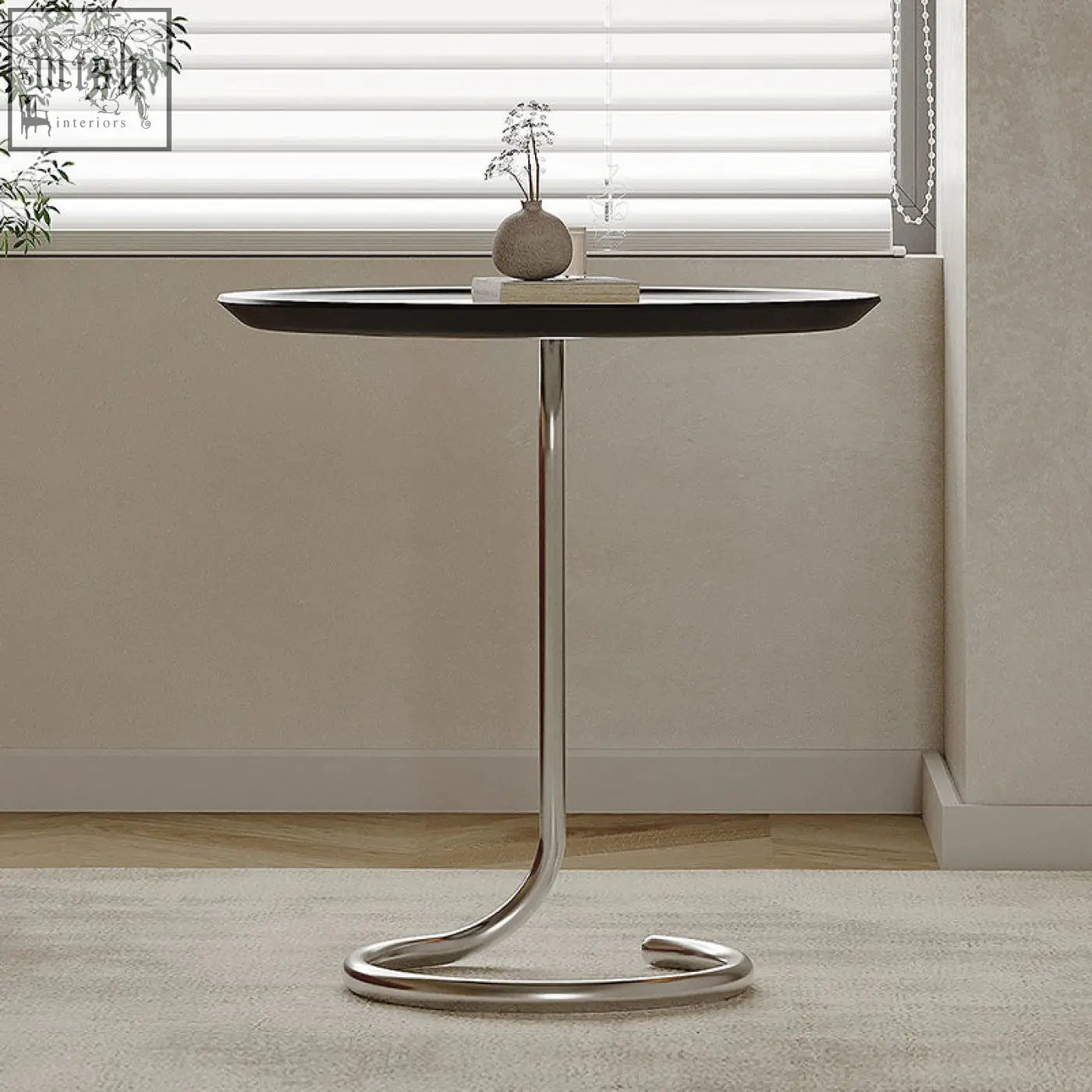 Theo side table black with sleek black glass top and polished chrome base featuring piano baking varnish finish