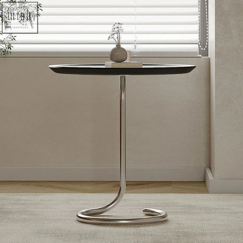 Theo side table black with sleek black glass top and polished chrome base featuring piano baking varnish finish