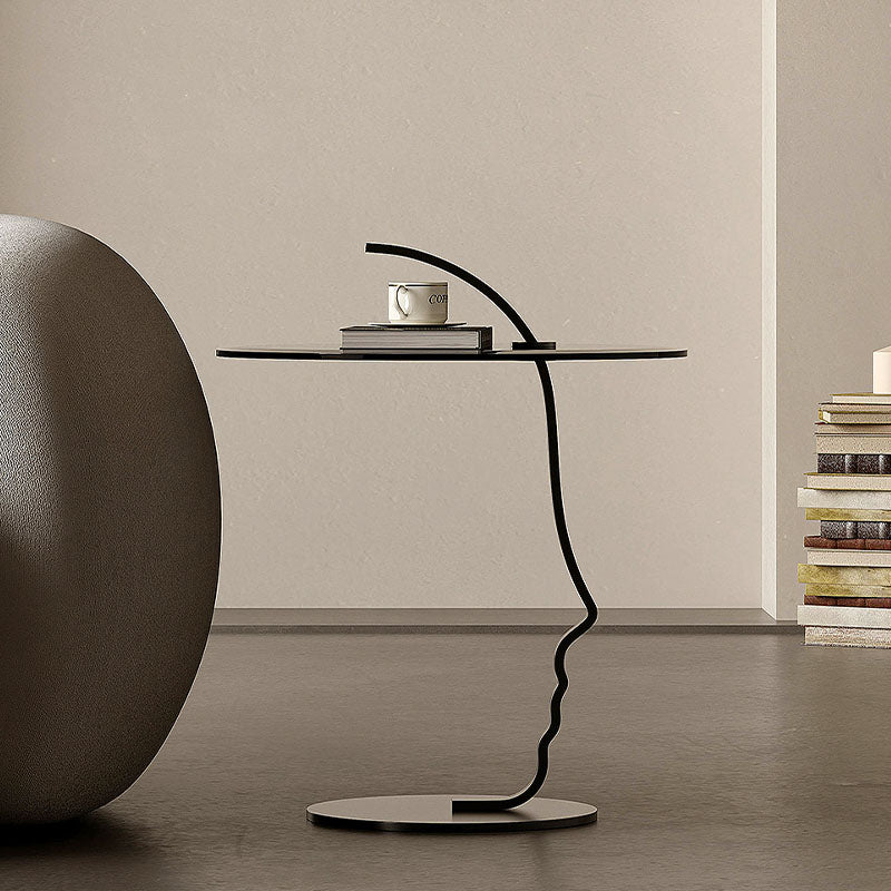 Theobald Face Side Table, Carbon Steel Rack & Tempered Glass