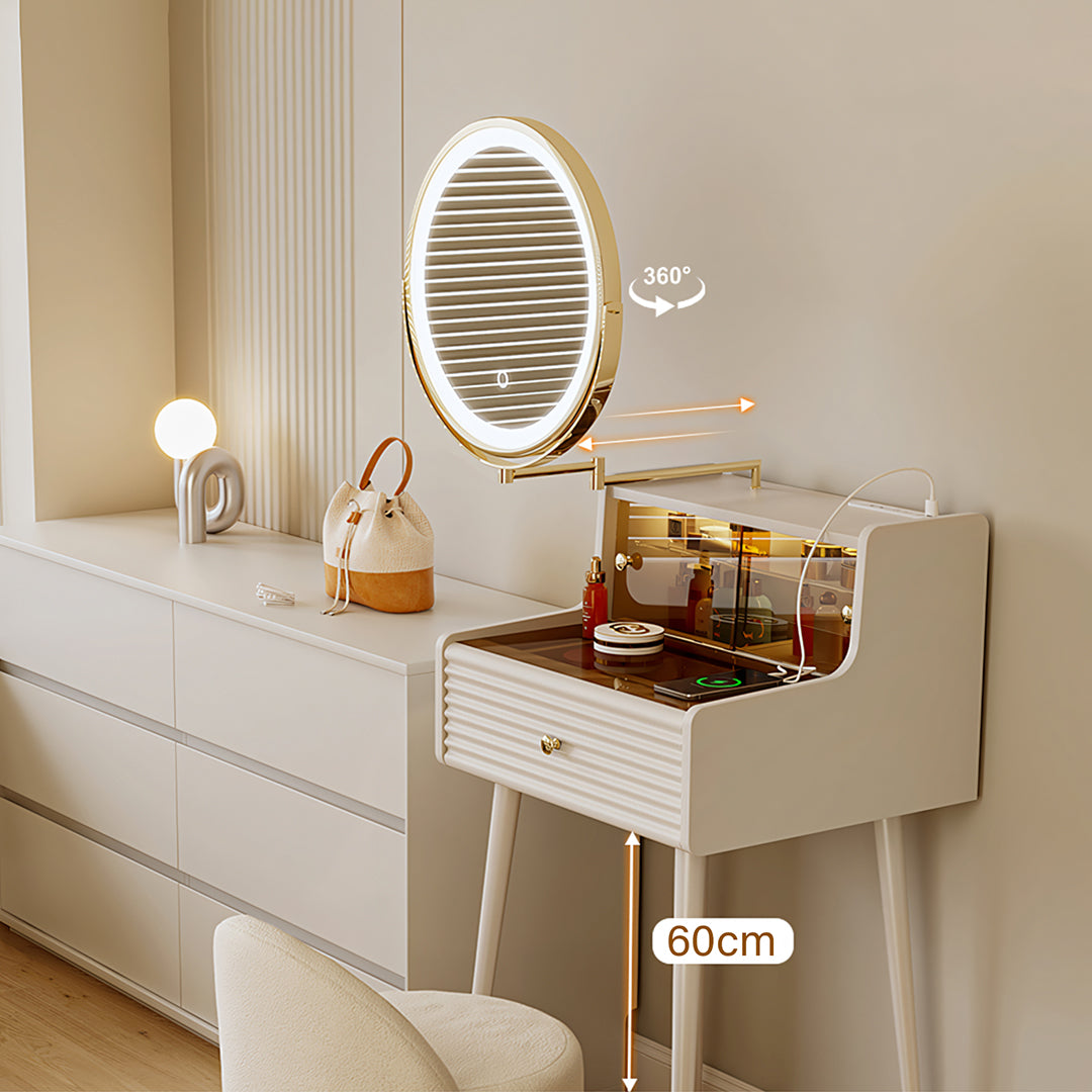 Thiago Narrow Mini Dressing Table For Small Corner, Cream
