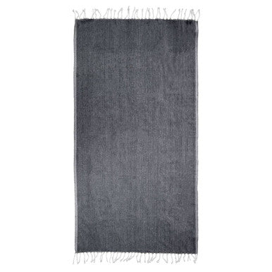 Dark gray woven loom black hammam towel with fringed edges perfect for stylish bath or beach use