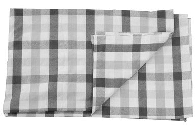 Folded thread and loom grey and black check tablecloth with classic plaid pattern perfect black check tablecloth