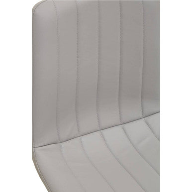 White faux leather dining chair with vertical stitching in light grey leather effect for stylish dining set