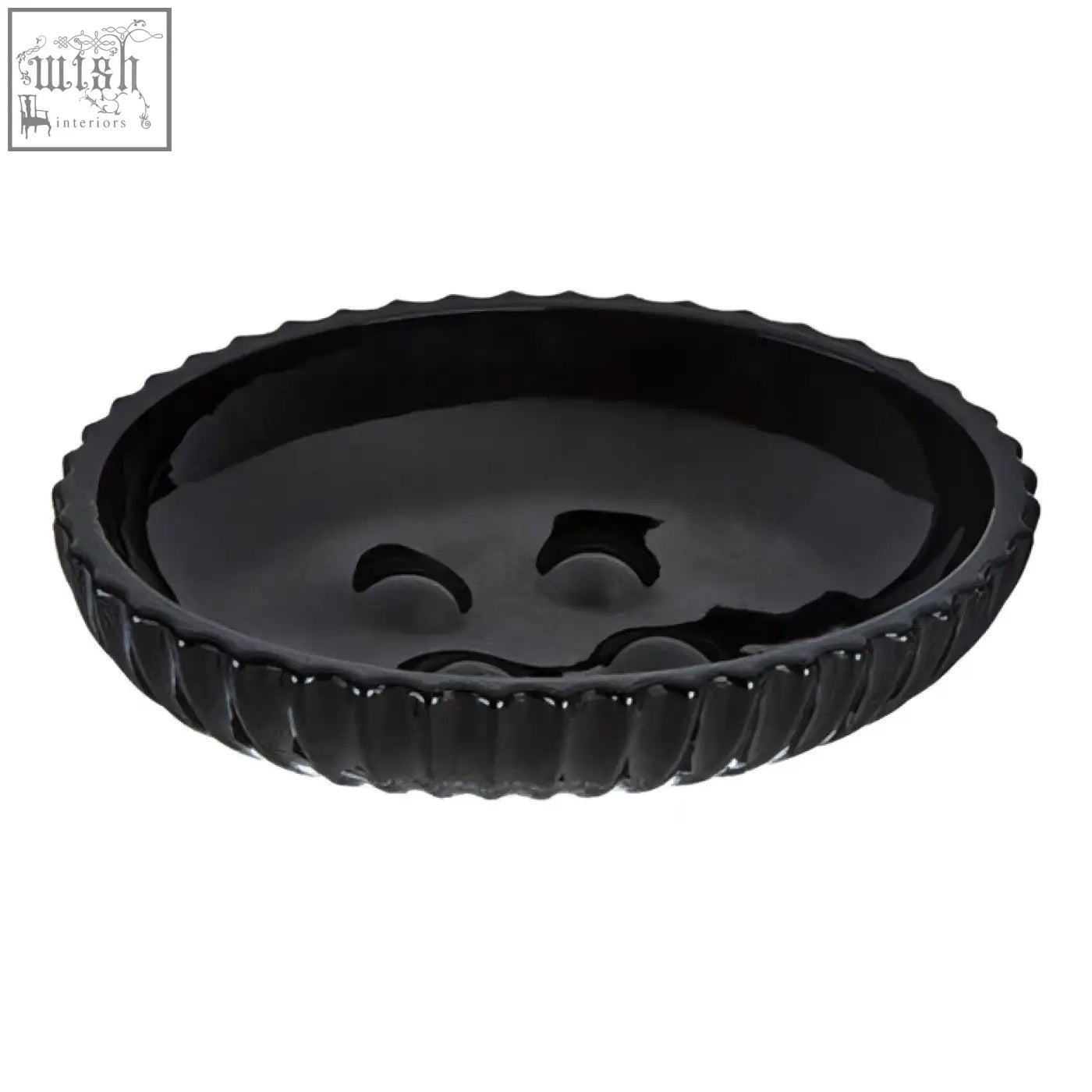 Ticino brittany black glass soap dish with glossy finish and scalloped ridged edge perfect for soap storage