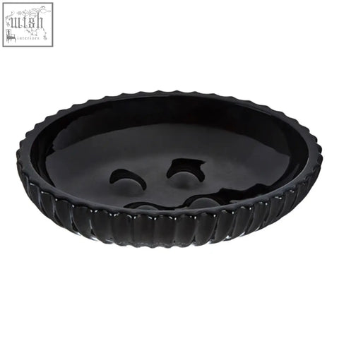 Ticino brittany black glass soap dish with glossy finish and scalloped ridged edge perfect for soap storage